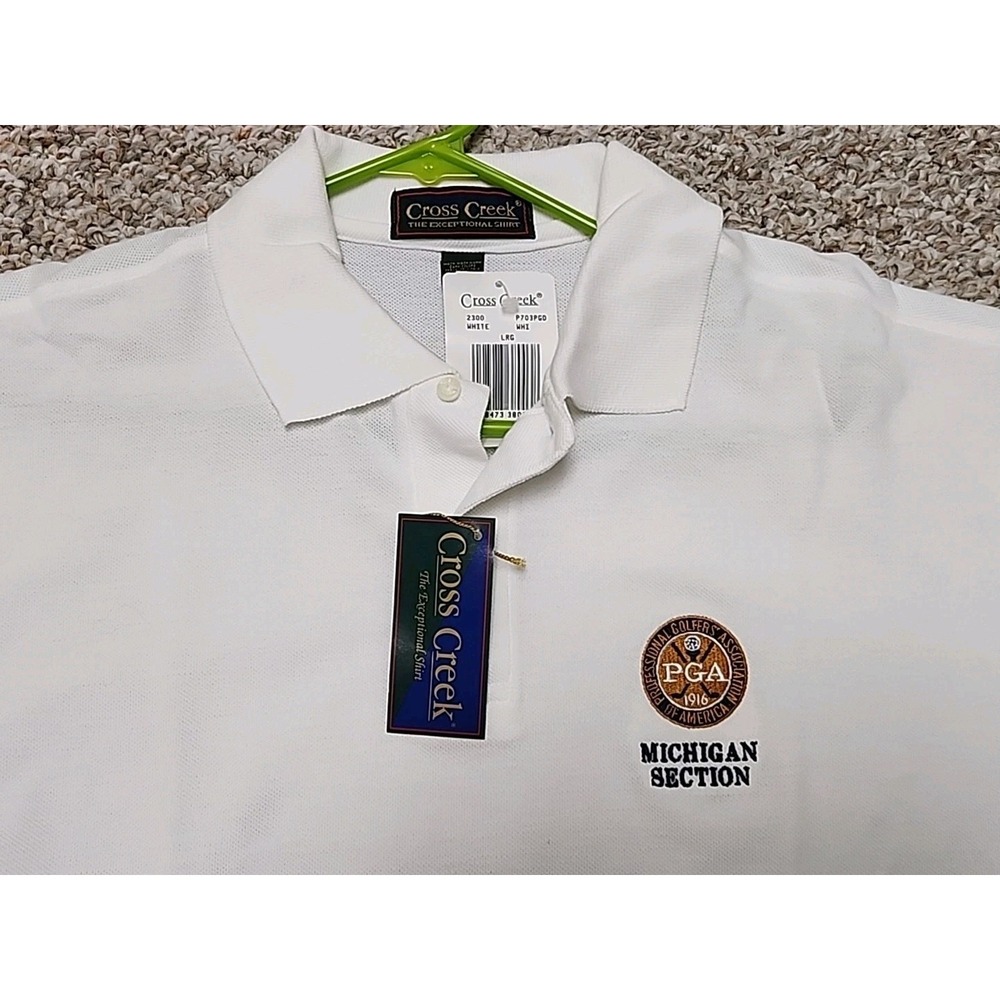 Cross‎ Creek Mens PGA Michigan Section Polo Shirt White Cotton L P703PGD NEW